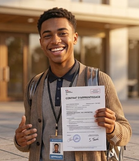 un apprenti avec son contrat d'alternance